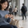 スマホを見ながら毎月の支出を考える20代の女性