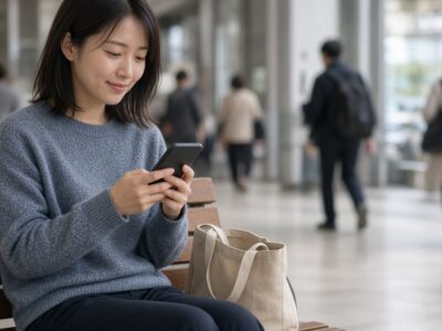 スマホを見ながら毎月の支出を考える20代の女性